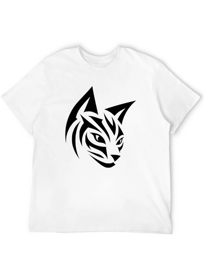 Mens Black Tribal Cat Graphic Tee