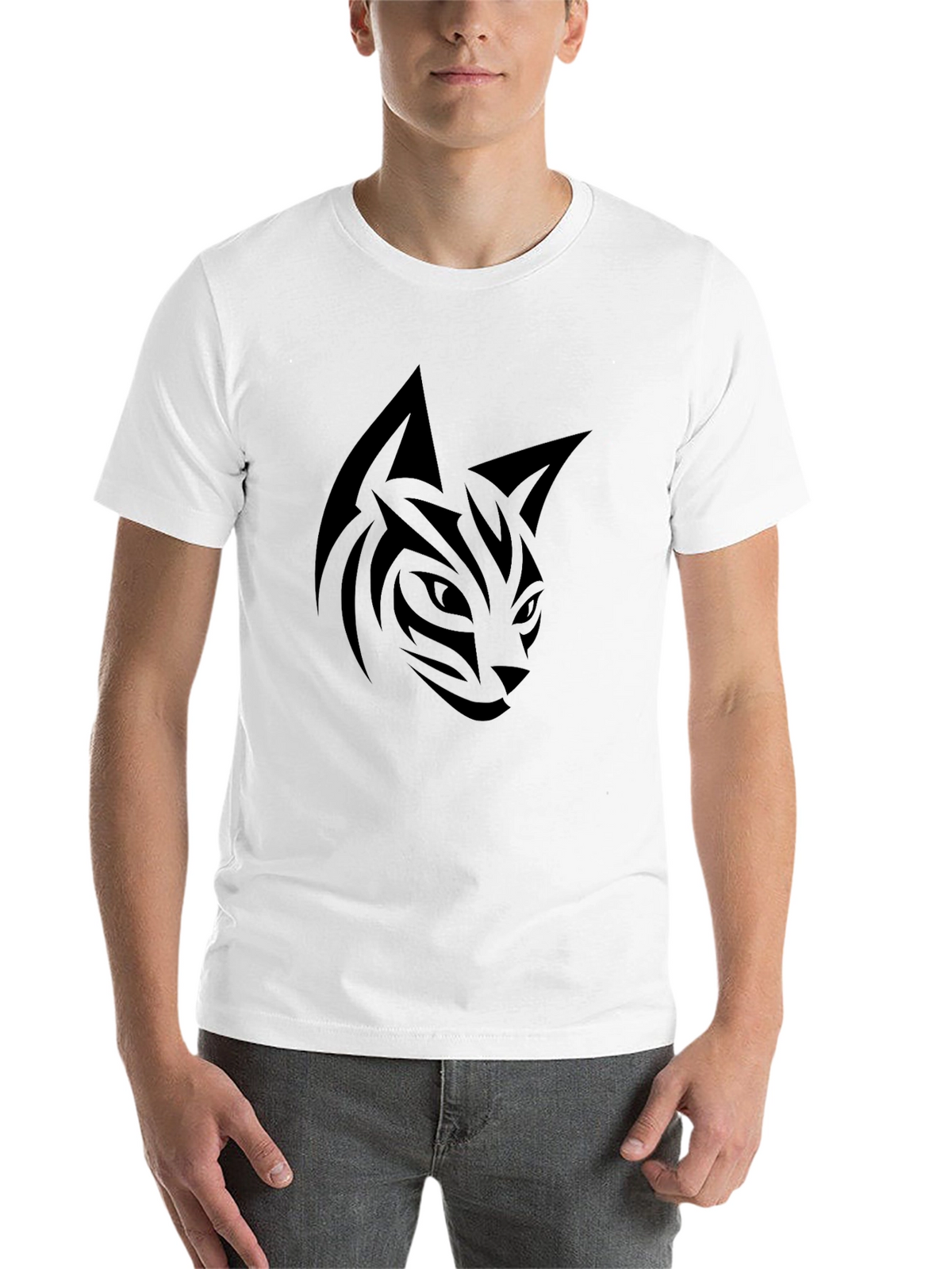 Mens Black Tribal Cat Graphic Tee