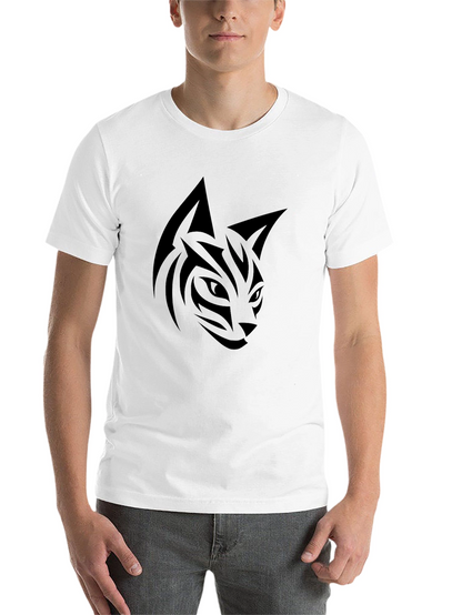 Mens Black Tribal Cat Graphic Tee