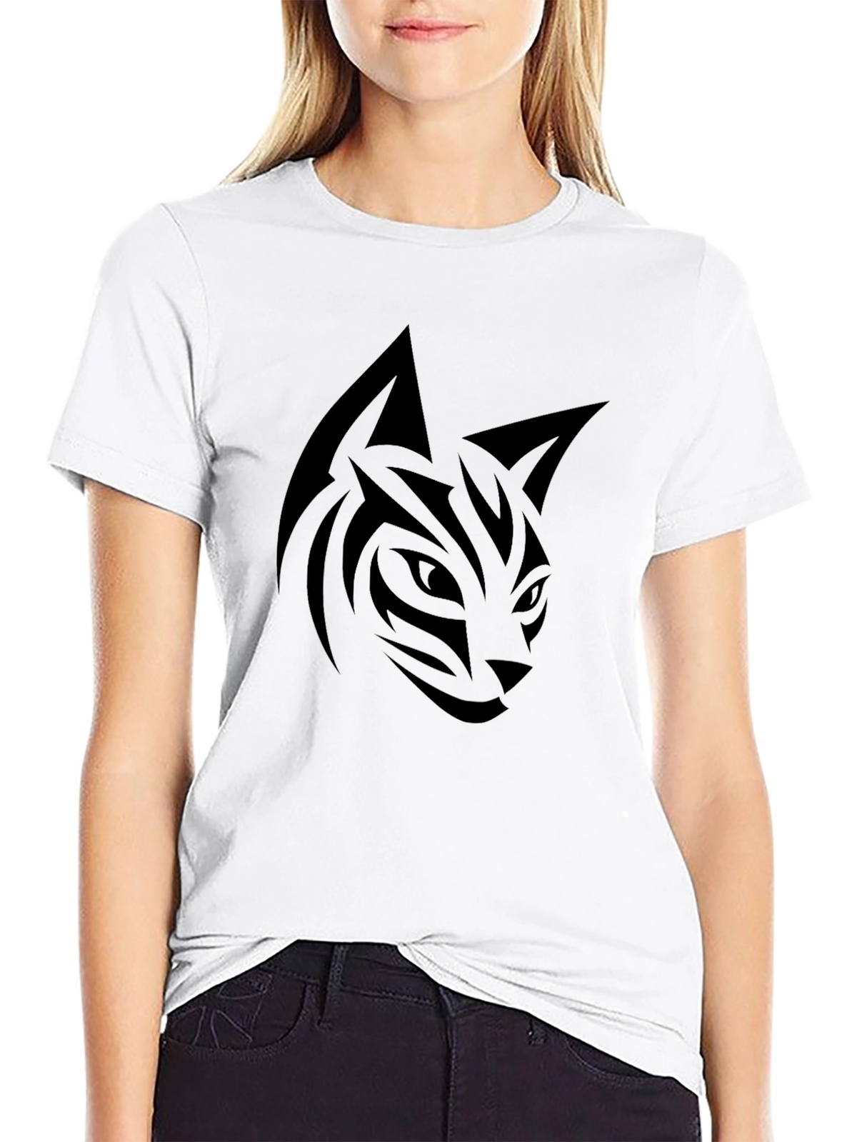 Mens Black Tribal Cat Graphic Tee