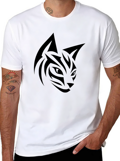 Mens Black Tribal Cat Graphic Tee