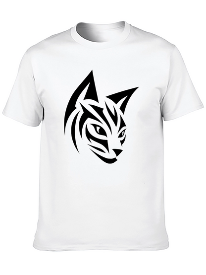 Mens Black Tribal Cat Graphic Tee