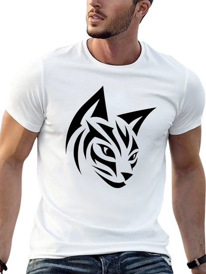 Mens Black Tribal Cat Graphic Tee