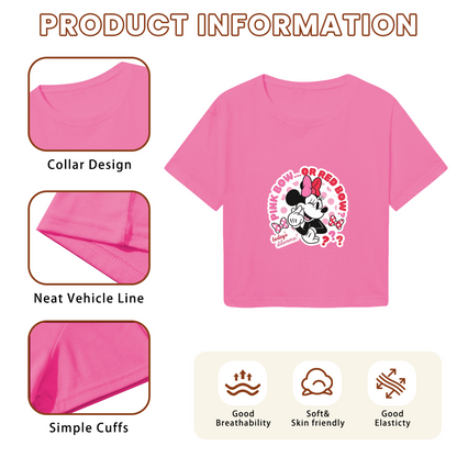 Fun Minnie Mouse Bow Theme Girly Pink Cropped Tee