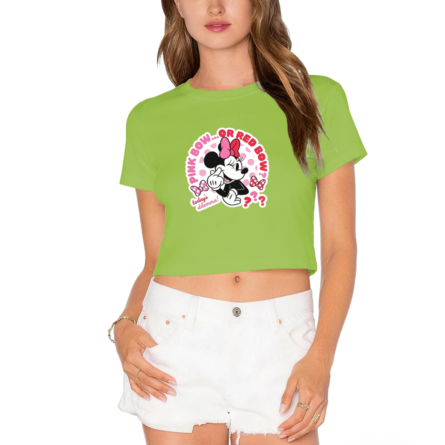 Fun Minnie Mouse Bow Theme Girly Pink Cropped Tee