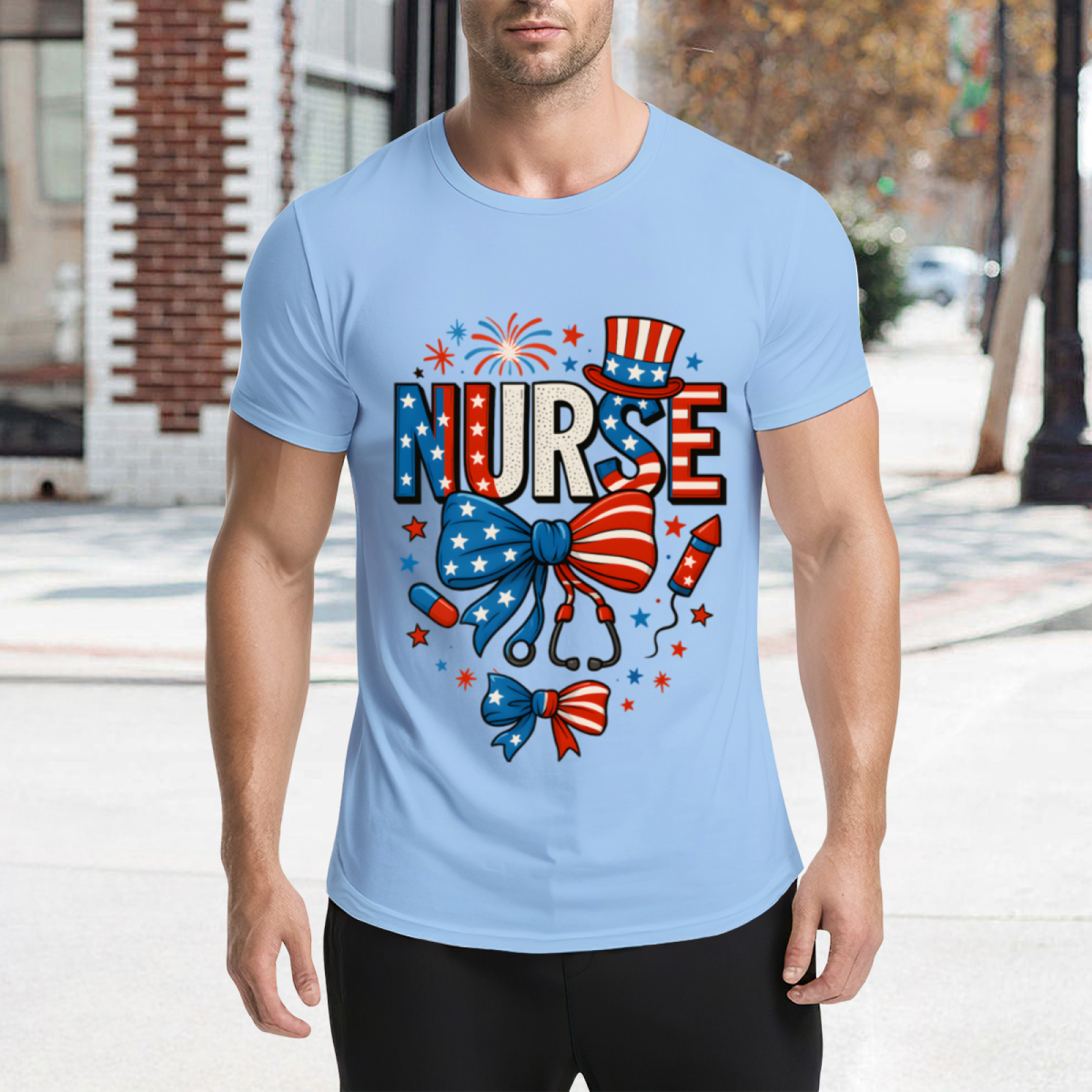 American Independence Day Nurse Light Blue Tee, Patriotic Medical Staff Gift Top