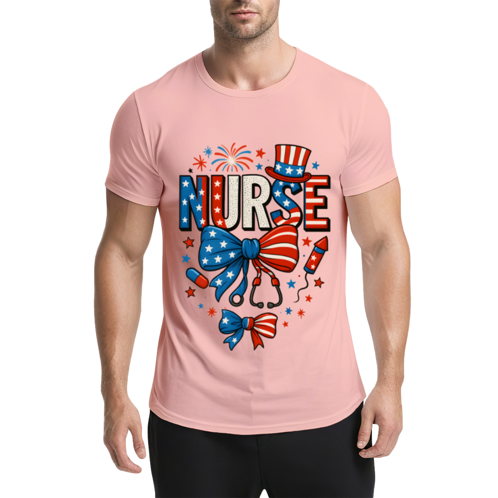 American Independence Day Nurse Light Blue Tee, Patriotic Medical Staff Gift Top