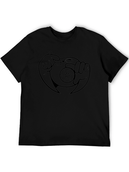 Cartoon Camera Graphic Tee - Black Cotton Blend