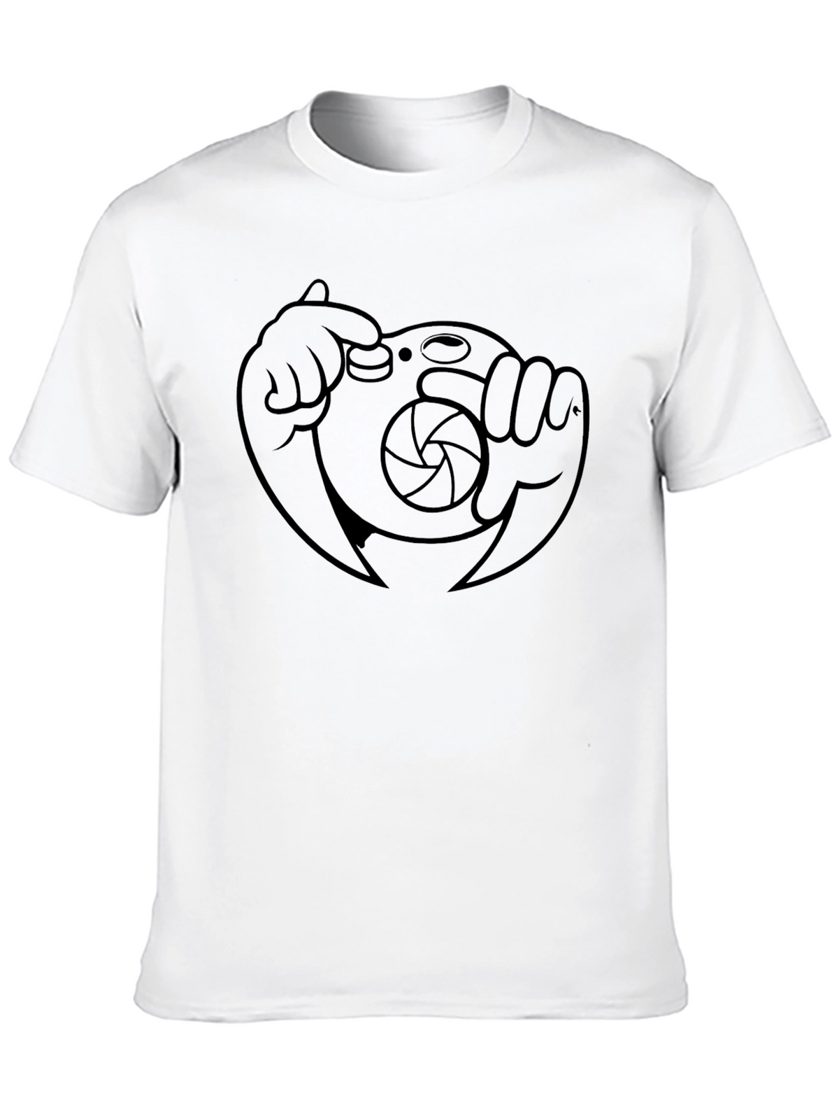 Cartoon Camera Graphic Tee - Black Cotton Blend