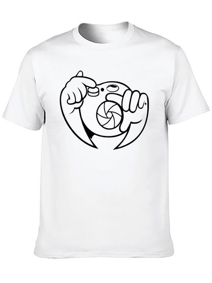 Cartoon Camera Graphic Tee - Black Cotton Blend