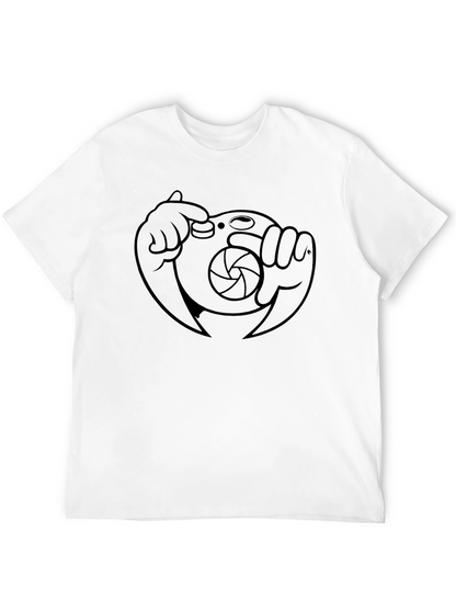 Cartoon Camera Graphic Tee - Black Cotton Blend