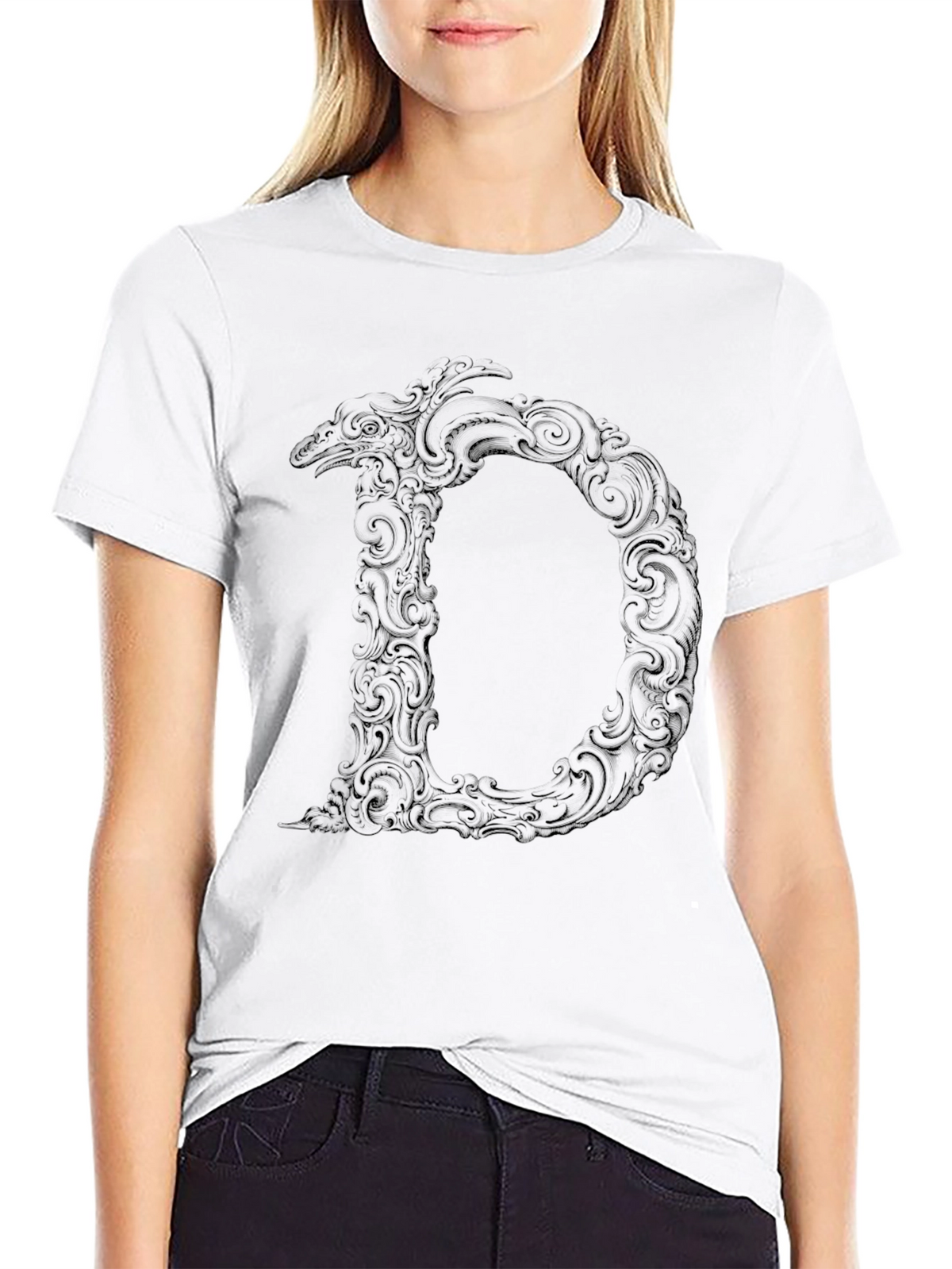 Ornate Initial D Black T-Shirt