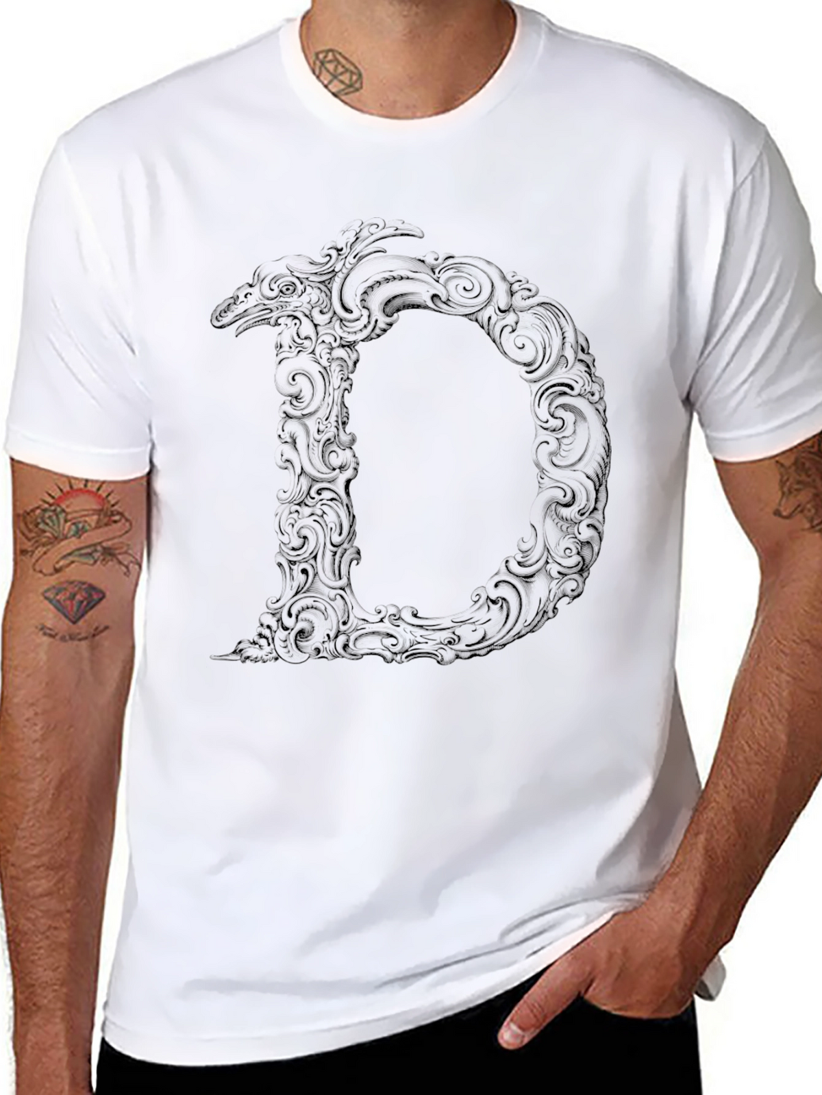 Ornate Initial D Black T-Shirt