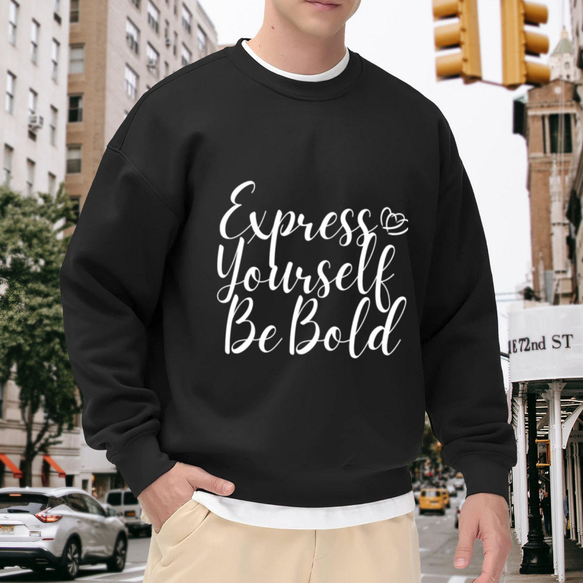 Express Yourself Be Bold Calligraphy Motivational Crewneck Sweatshirt | Hand-Lettered Affirmation Pullover, Empowerment Gift