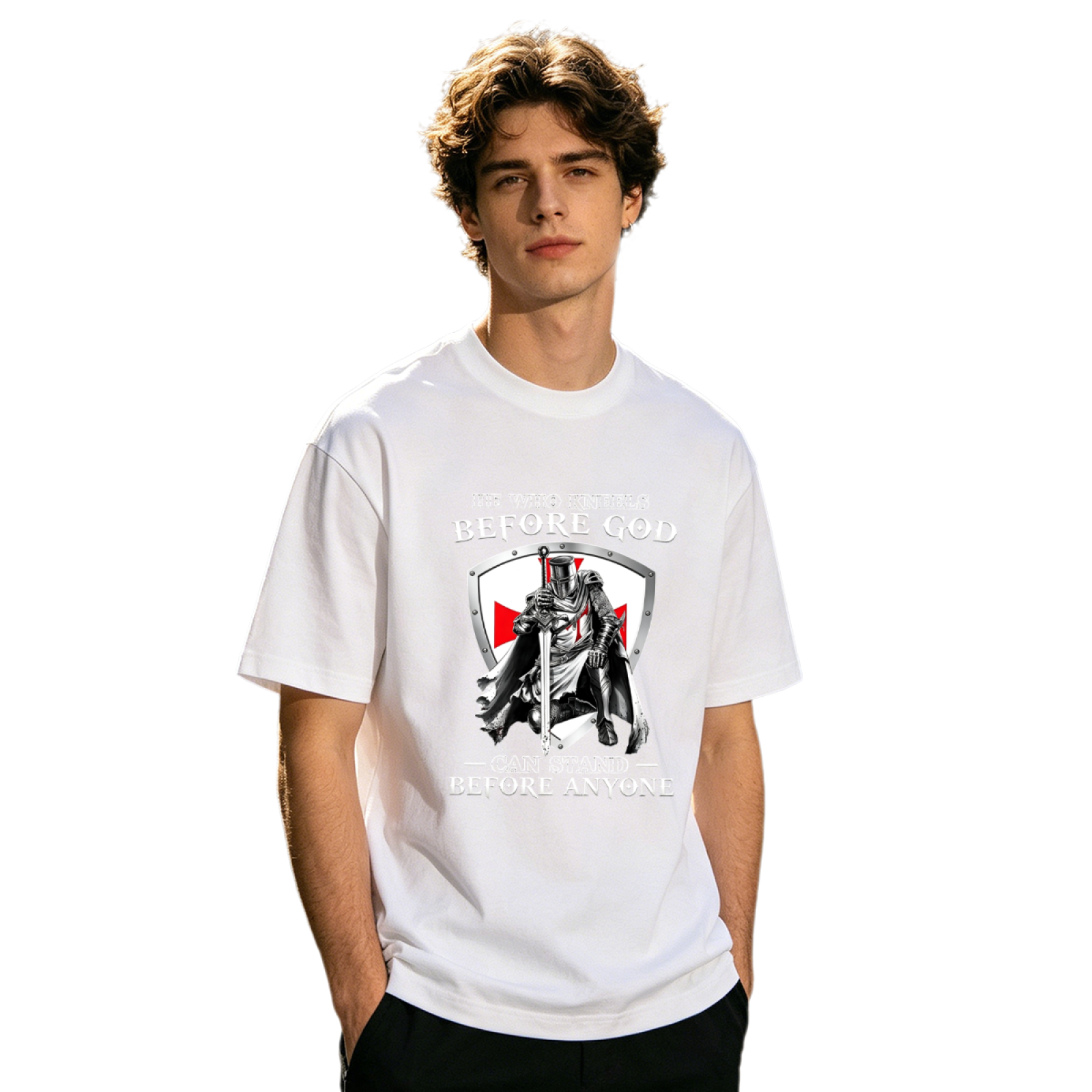 Men's Knight Templar Christian Faith Inspirational Quote Graphic T-Shirt