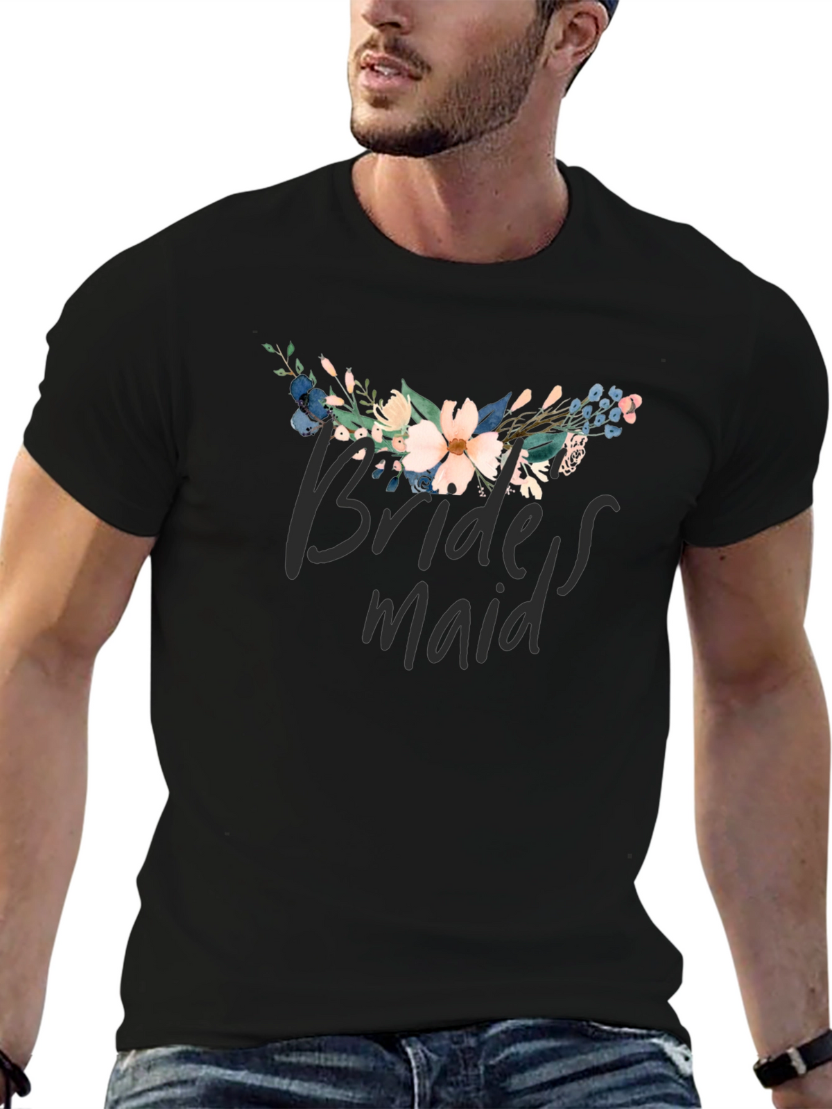Floral Bridesmaid T-Shirt - Black