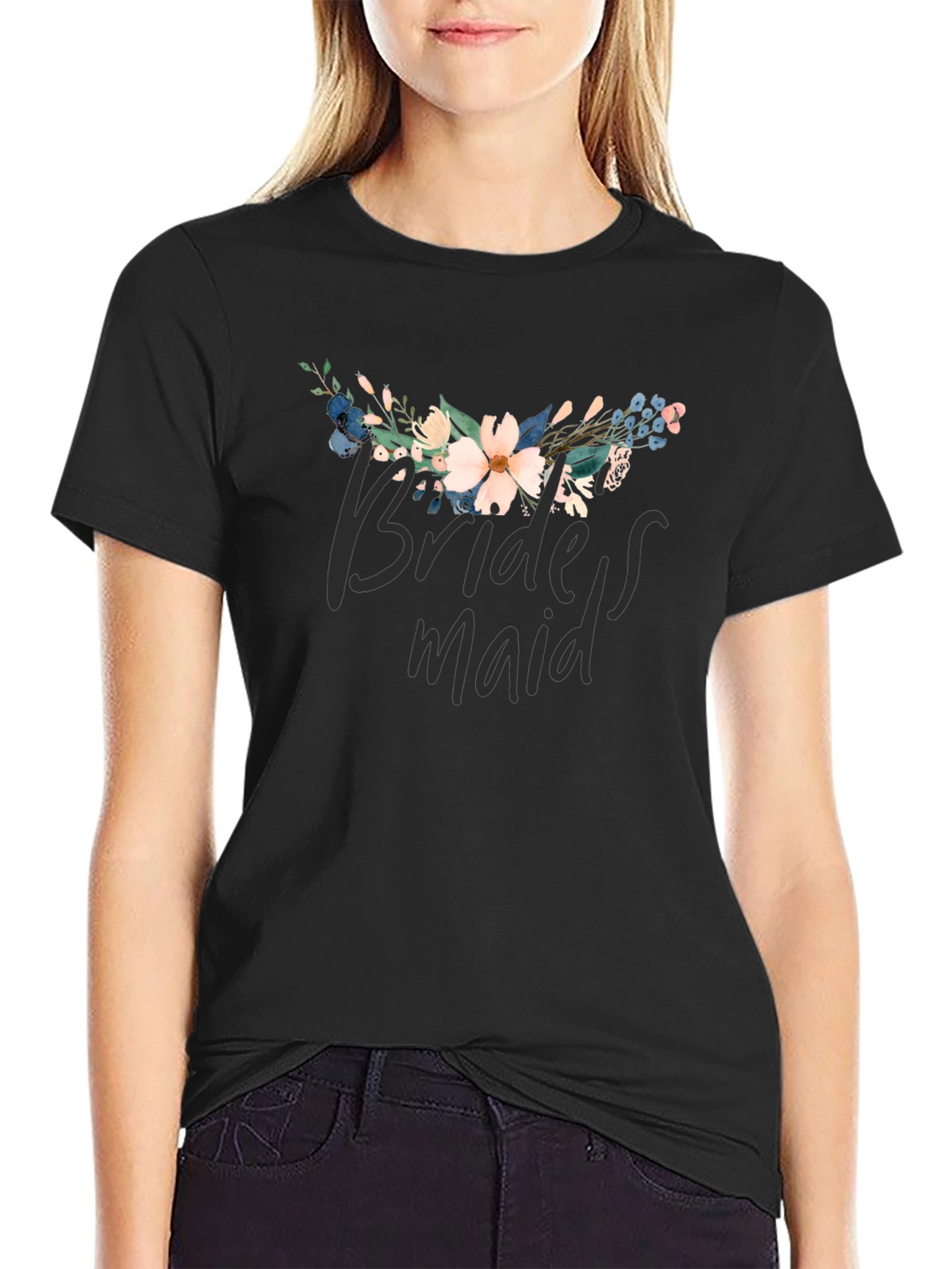 Floral Bridesmaid T-Shirt - Black