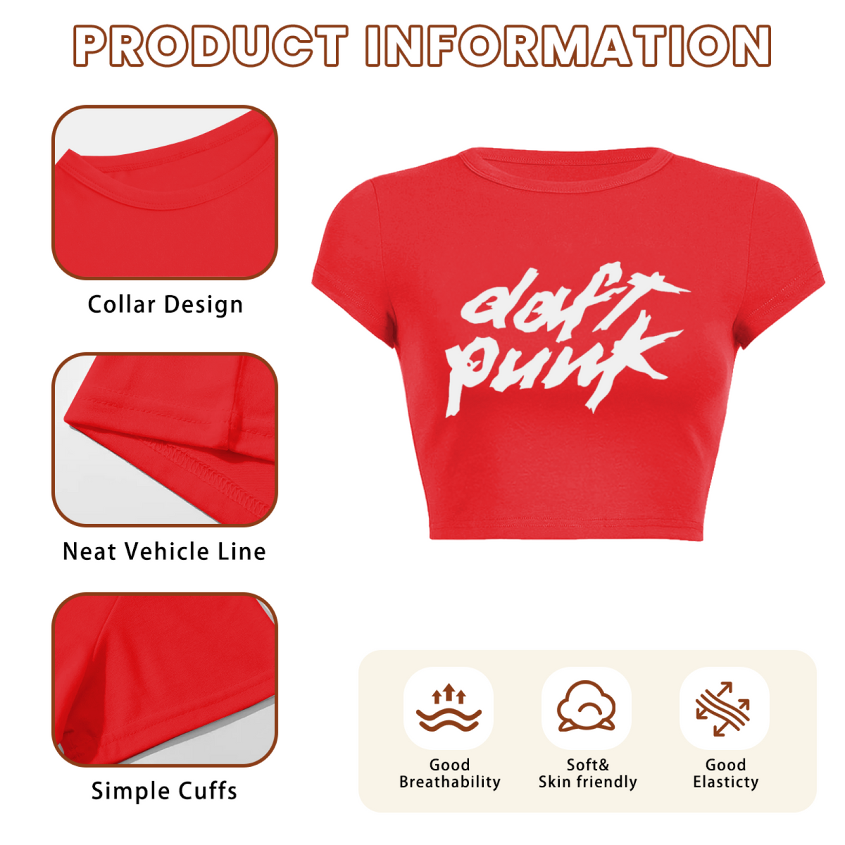 Daft Punk Punk Rock Bold Red Crop Top ¨C Retro Electronic Music Graphic Tee