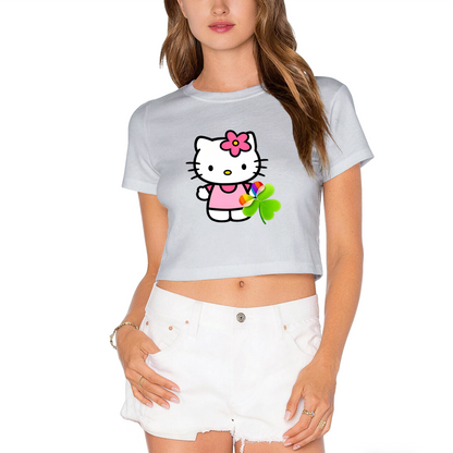Cute Flower Hello Kitty White Cropped Top