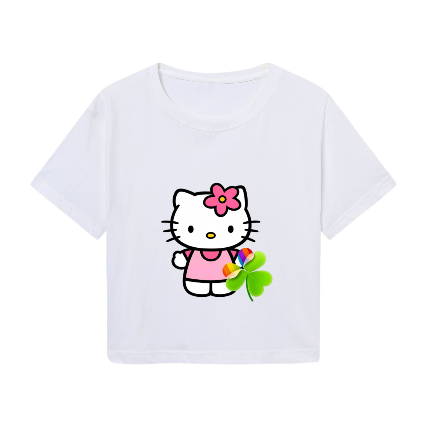 Cute Flower Hello Kitty White Cropped Top