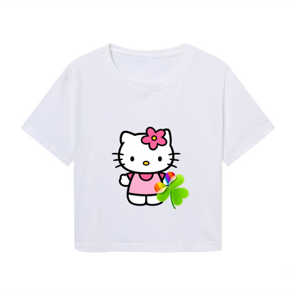 Cute Flower Hello Kitty White Cropped Top