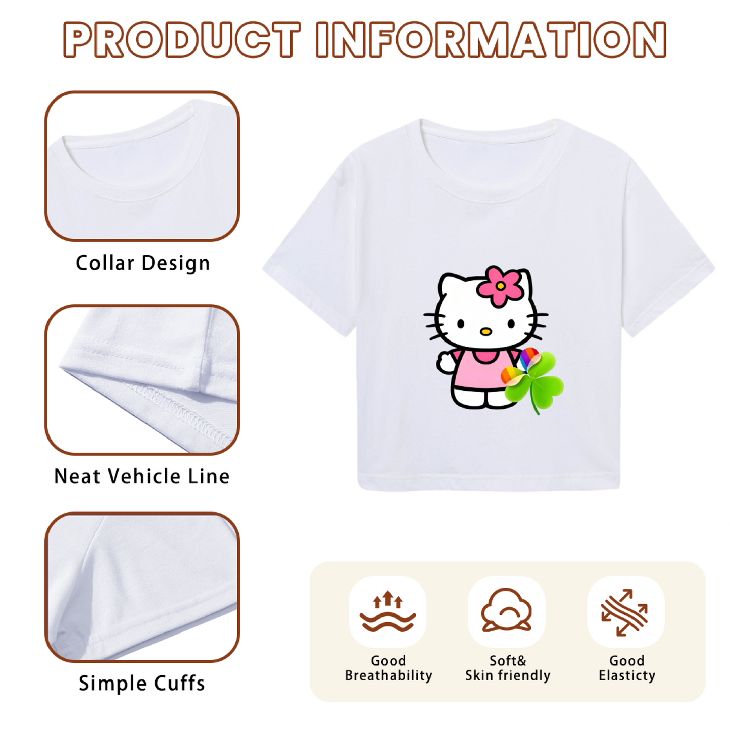 Cute Flower Hello Kitty White Cropped Top