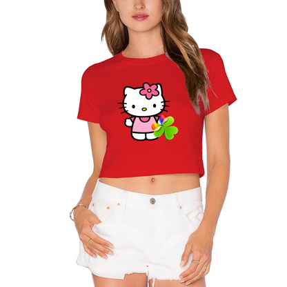 Cute Flower Hello Kitty White Cropped Top