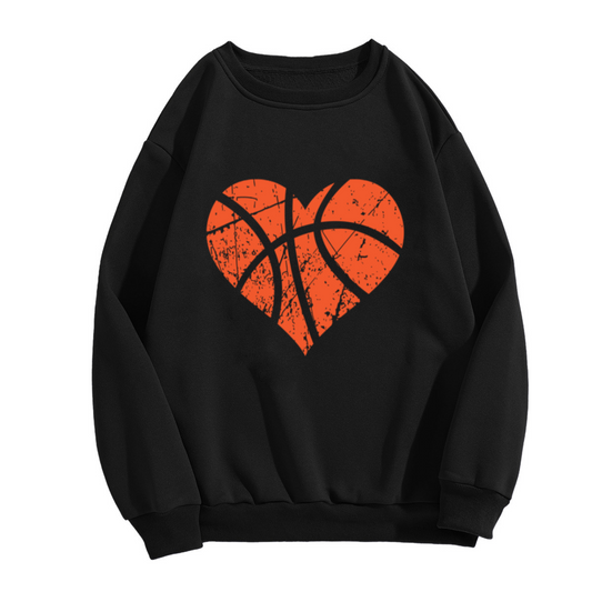 Basketball Heart Love Game Crewneck Sweatshirt | Vintage Distressed Sport Heart Pullover, Basketball Player Gift