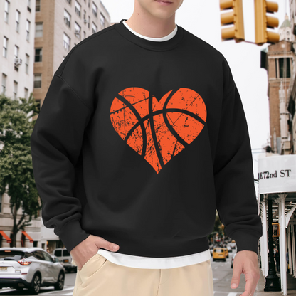 Basketball Heart Love Game Crewneck Sweatshirt | Vintage Distressed Sport Heart Pullover, Basketball Player Gift