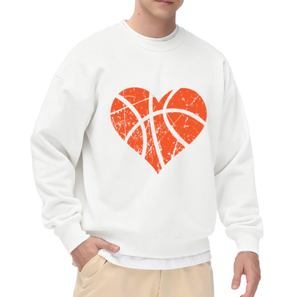 Basketball Heart Love Game Crewneck Sweatshirt | Vintage Distressed Sport Heart Pullover, Basketball Player Gift