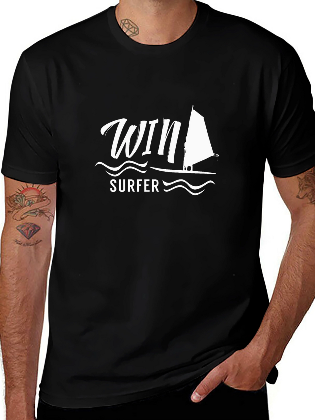Win Surfer Graphic T-Shirt - Black Cotton Tee