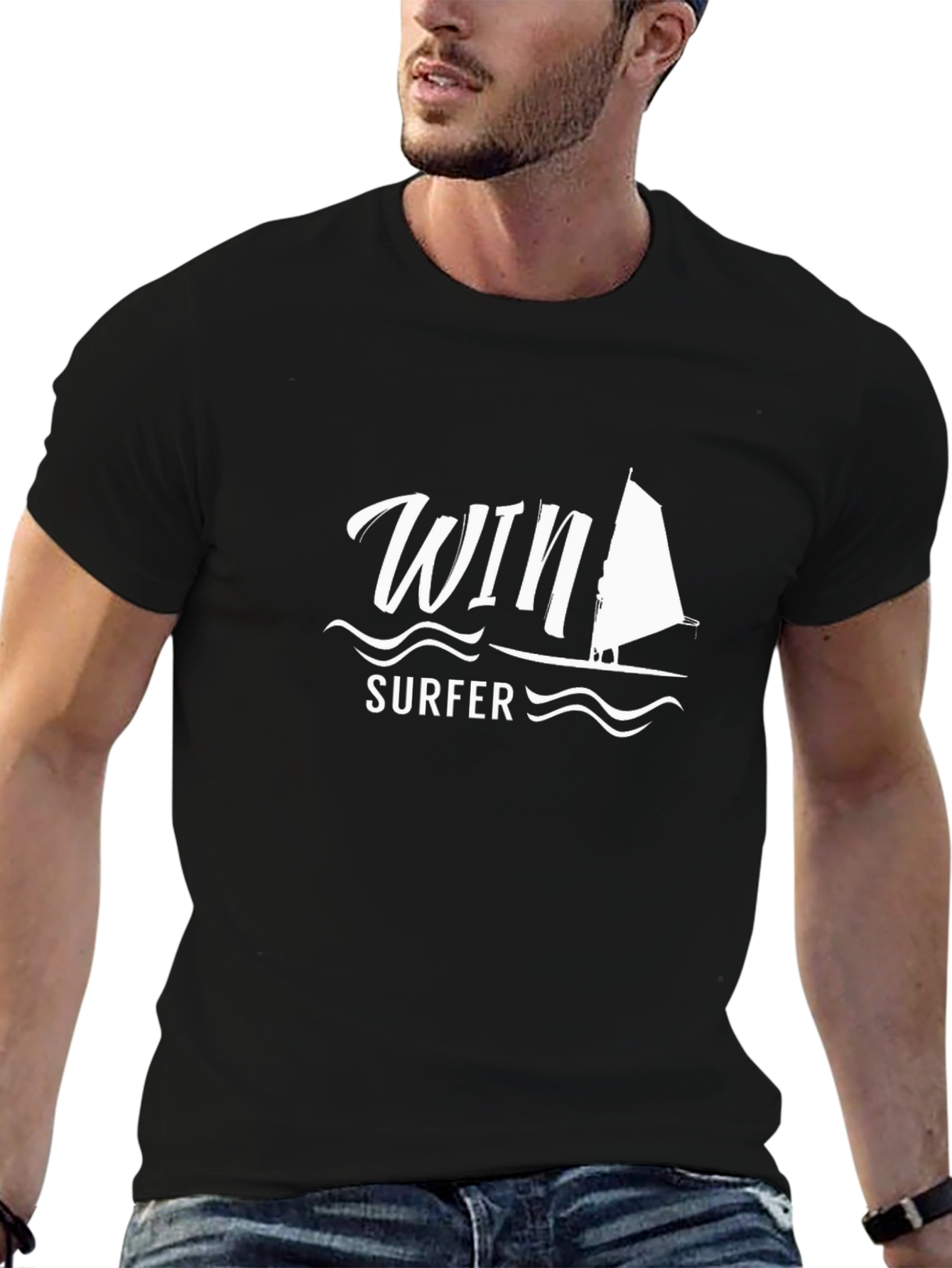 Win Surfer Graphic T-Shirt - Black Cotton Tee