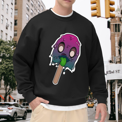 Melting Ghost Lollipop Sweatshirt | Psychedelic Cute Monster Graphic Crewneck, Colorful Drip Art Pullover Top, Halloween Candy Gift