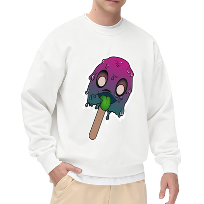 Melting Ghost Lollipop Sweatshirt | Psychedelic Cute Monster Graphic Crewneck, Colorful Drip Art Pullover Top, Halloween Candy Gift