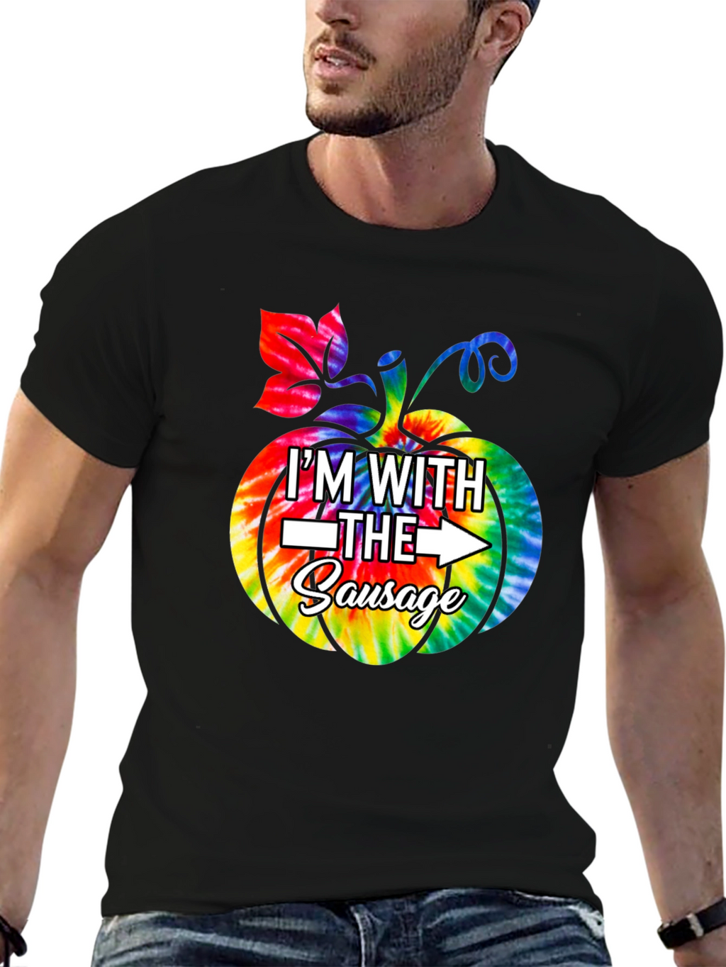 Im With The Sausage Pumpkin Tie-Dye Funny T-Shirt
