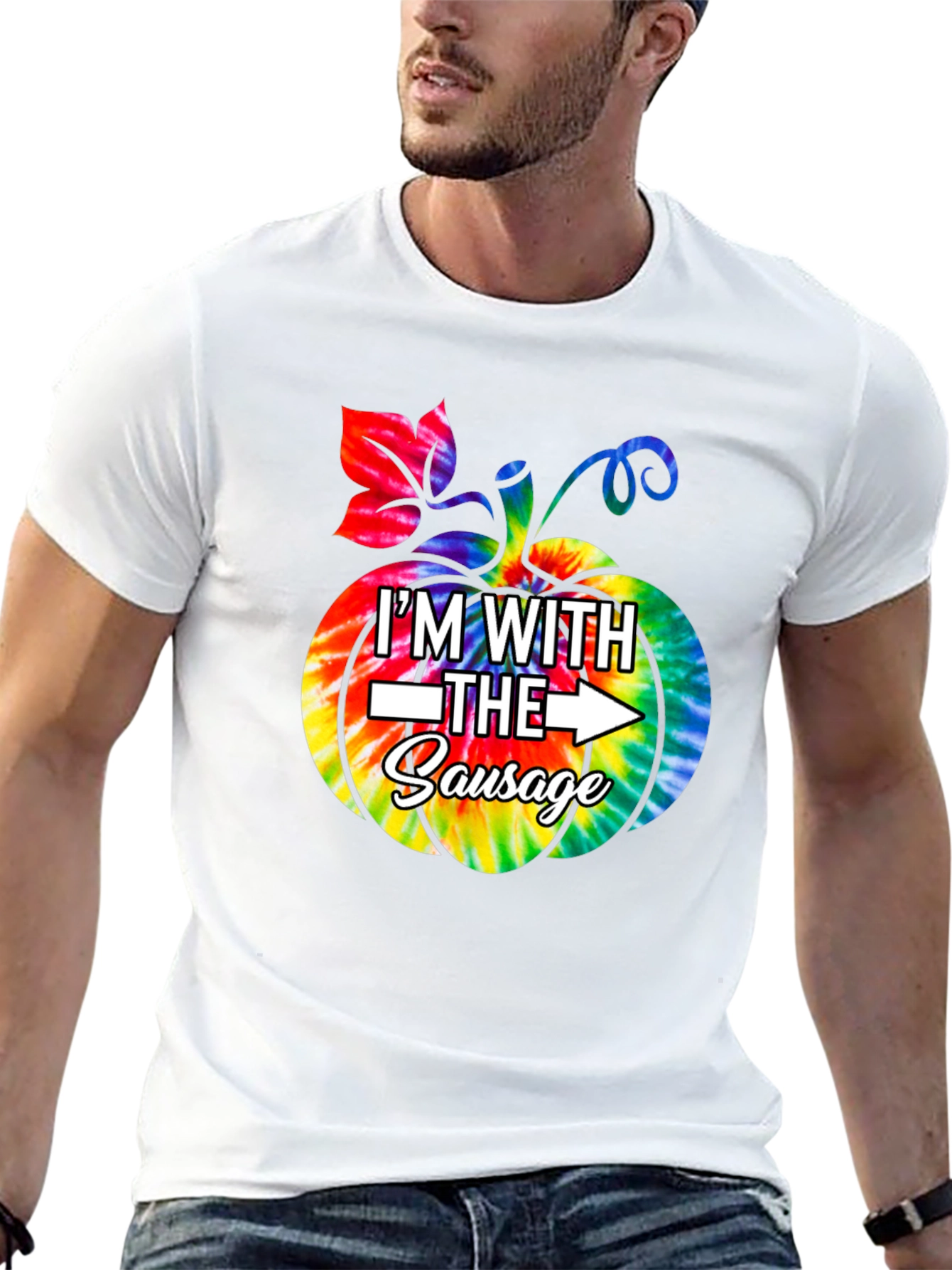 Im With The Sausage Pumpkin Tie-Dye Funny T-Shirt