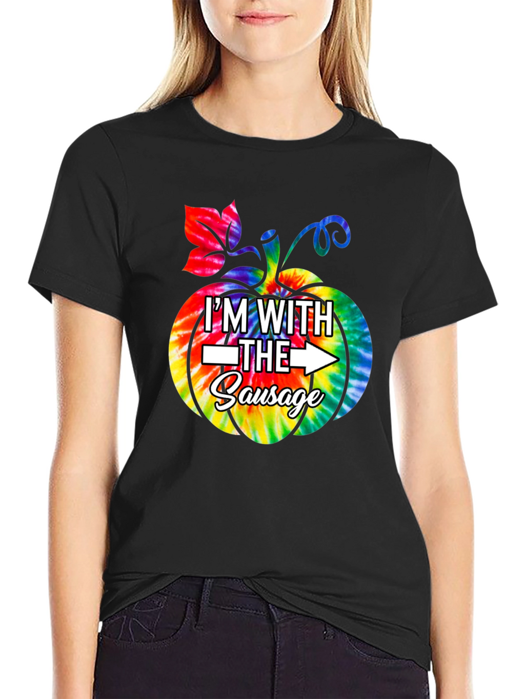 Im With The Sausage Pumpkin Tie-Dye Funny T-Shirt