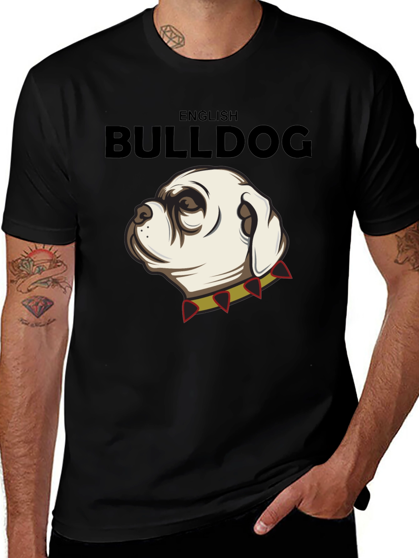 English Bulldog Graphic Tee - Black Cotton Shirt