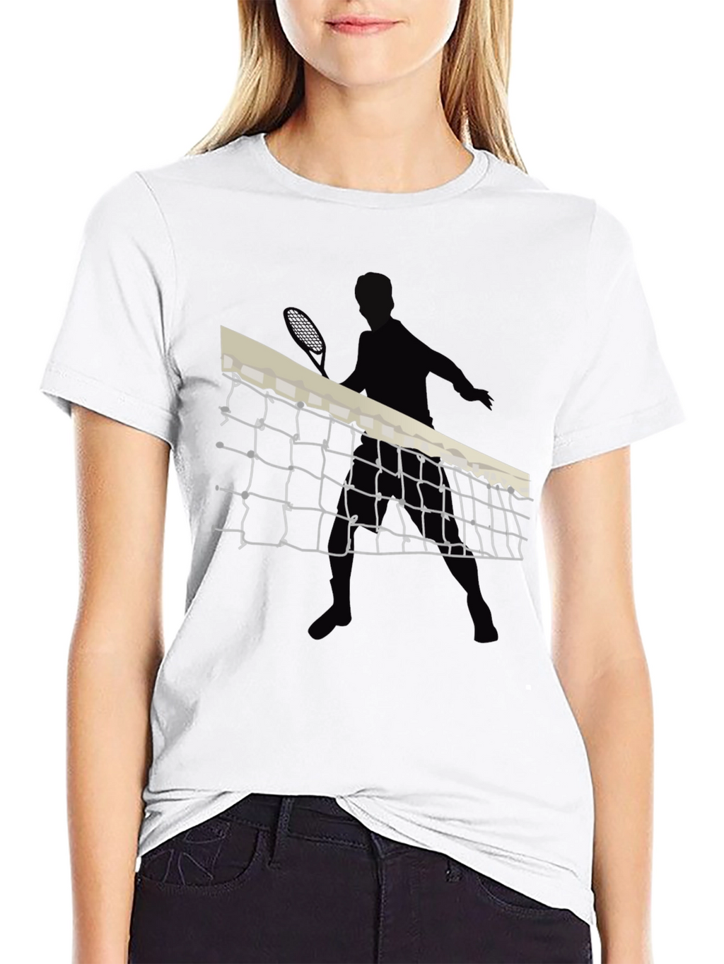 Tennis Net Graphic Tee - Black Cotton T-Shirt