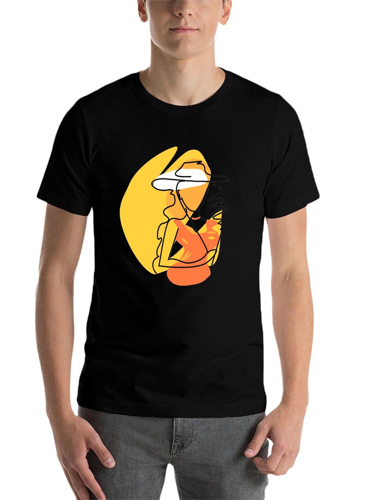 Abstract Woman Graphic Print T-Shirt - Black