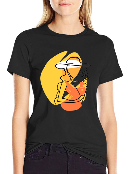 Abstract Woman Graphic Print T-Shirt - Black