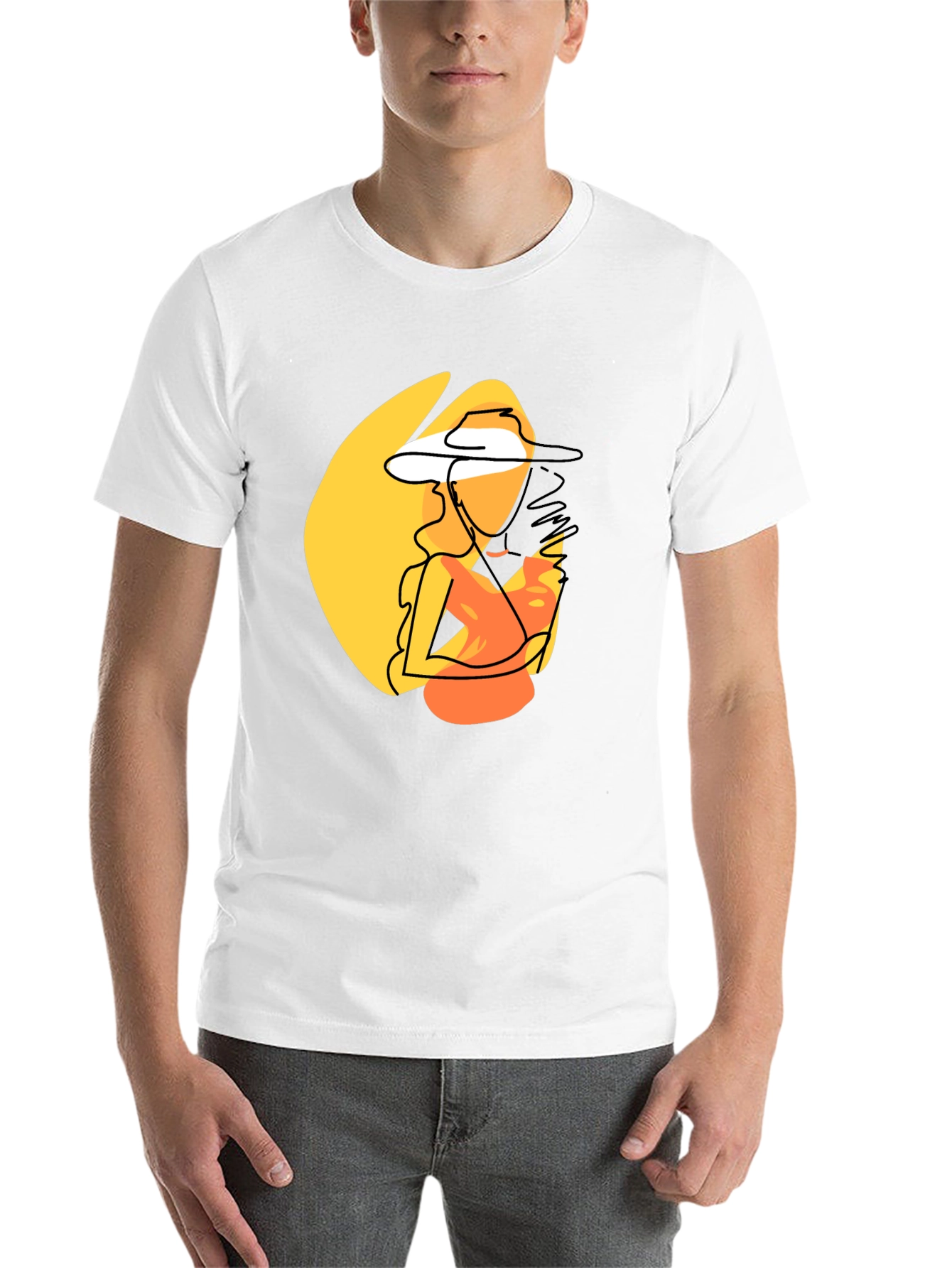 Abstract Woman Graphic Print T-Shirt - Black
