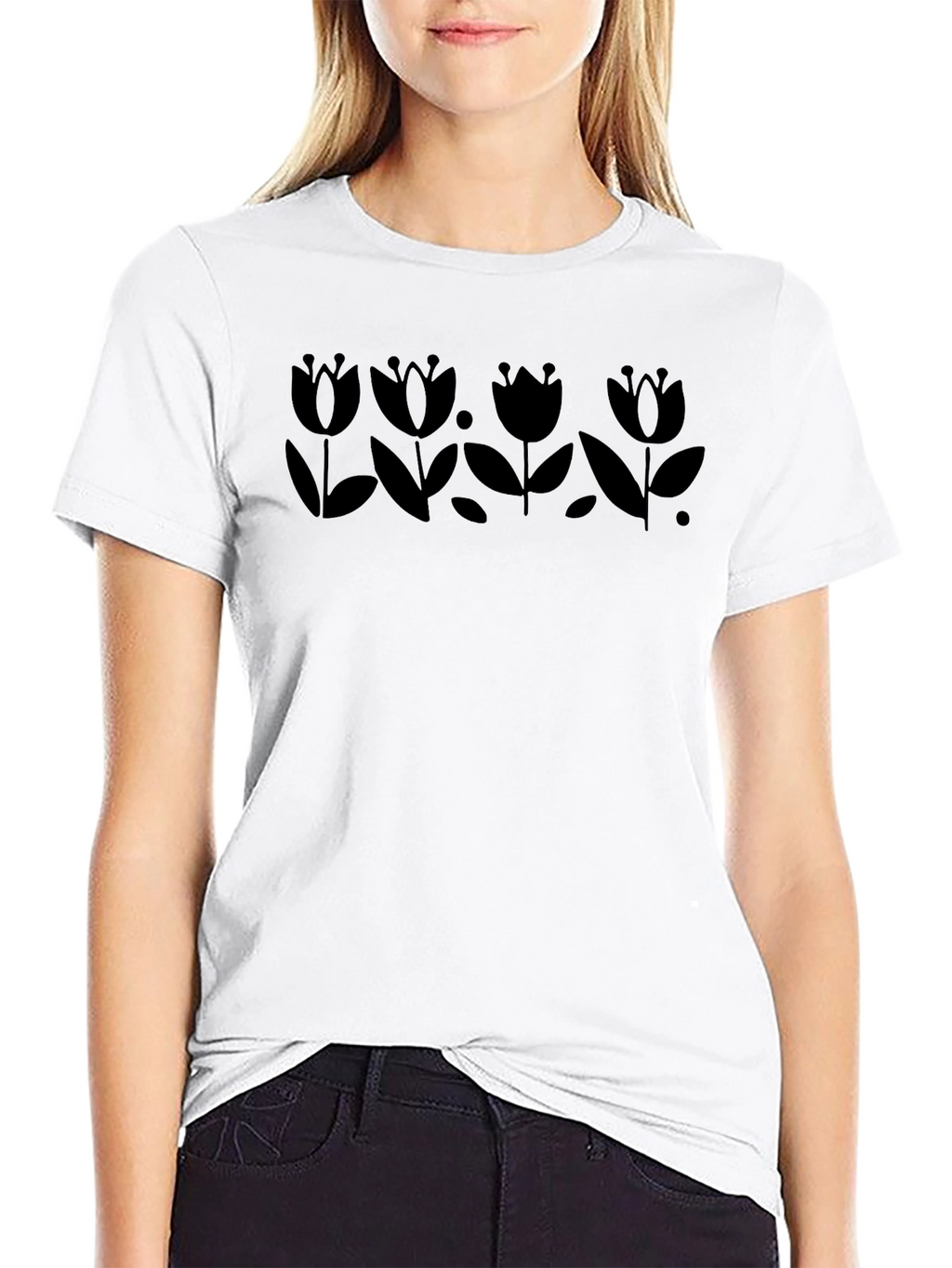 Floral Silhouette Black T-Shirt