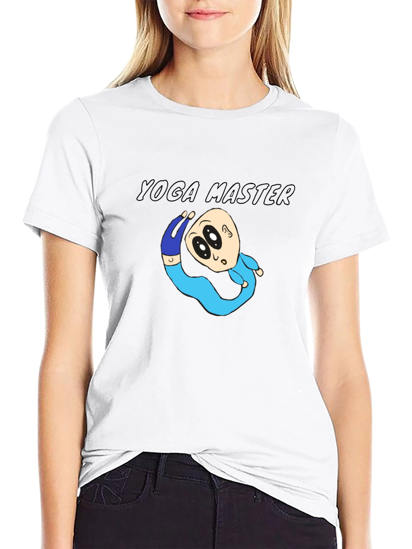 Yoga Master Cartoon Black T-Shirt
