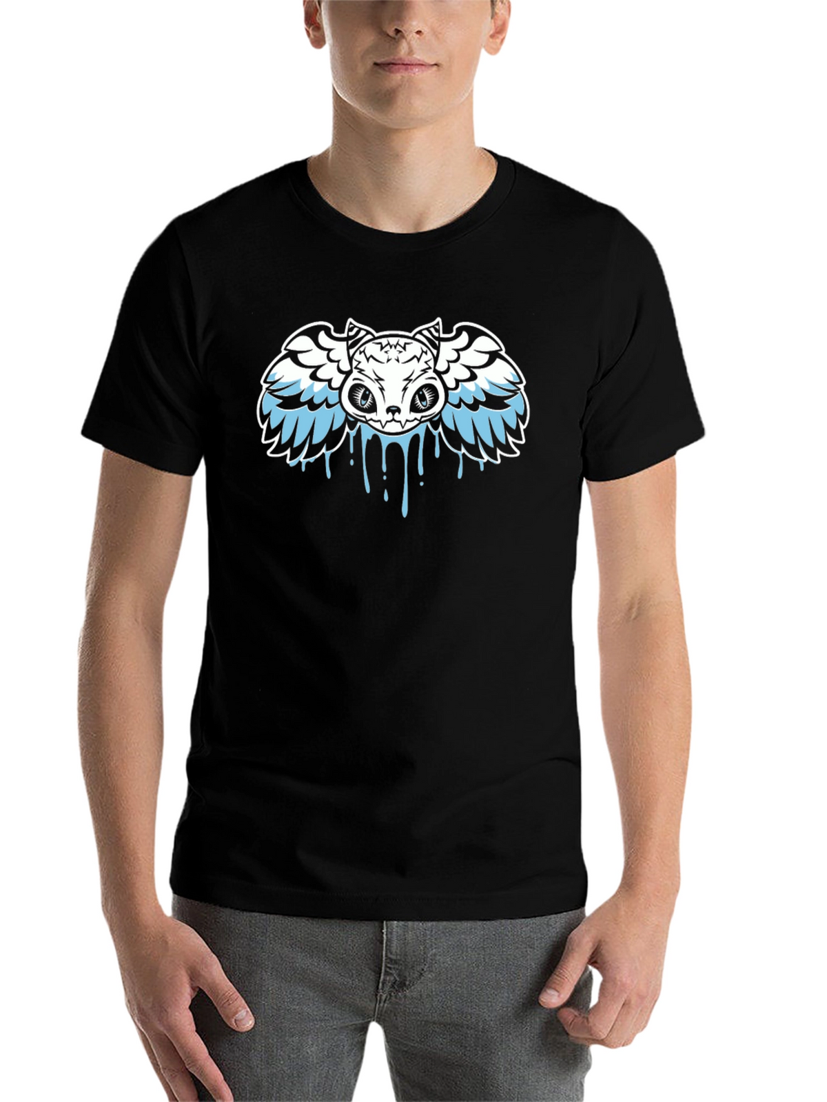 Winged Skull Drip Graphic Tee - Black