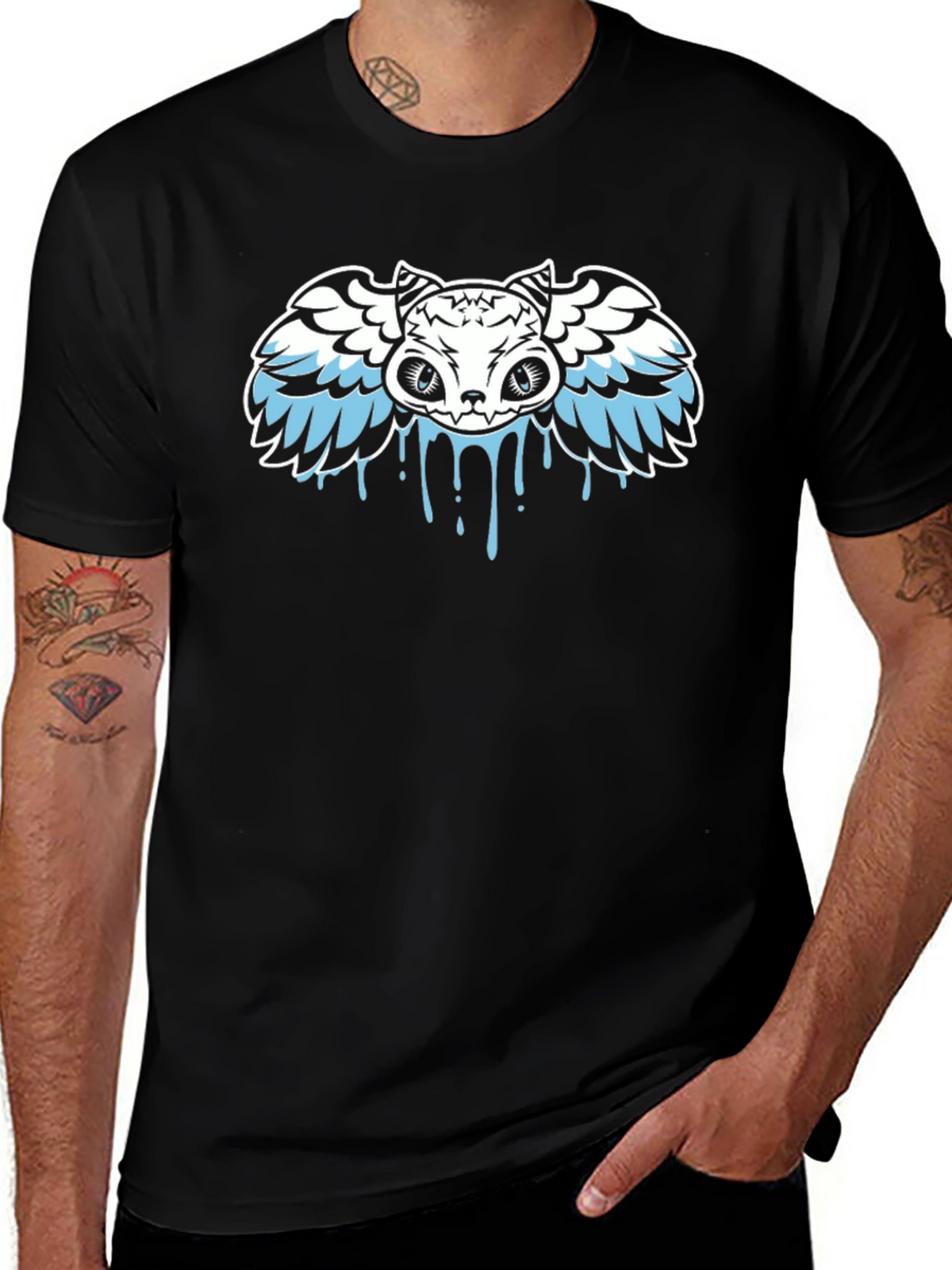Winged Skull Drip Graphic Tee - Black