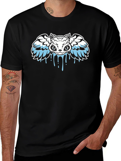 Winged Skull Drip Graphic Tee - Black