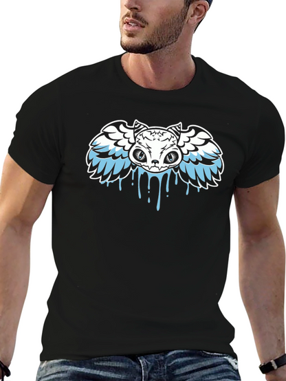 Winged Skull Drip Graphic Tee - Black