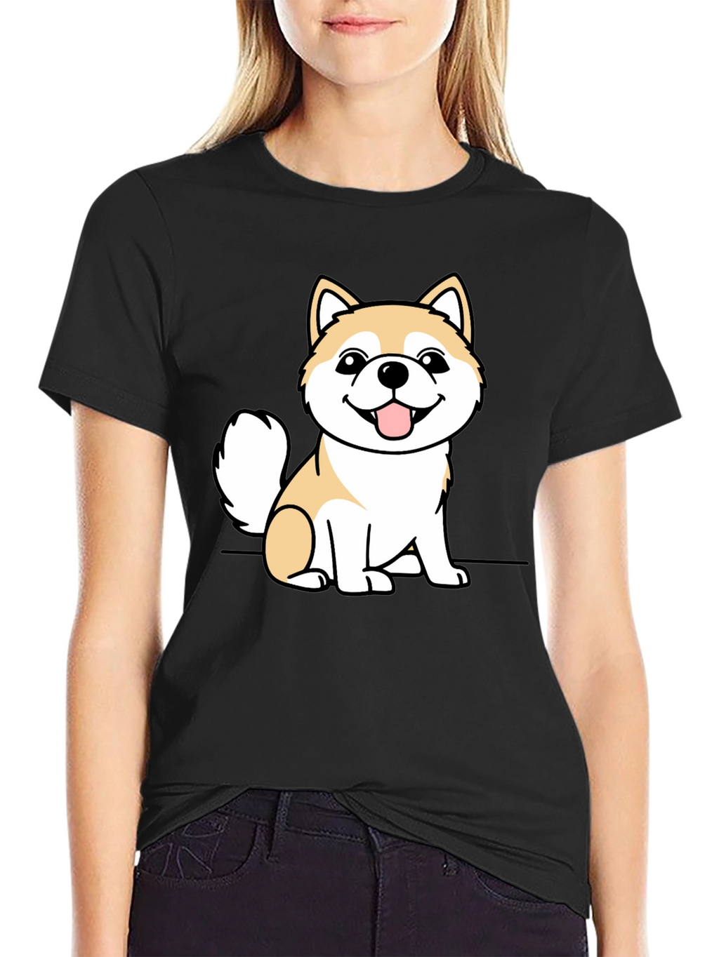 Cute Shiba Inu Dog Graphic Tee - Black