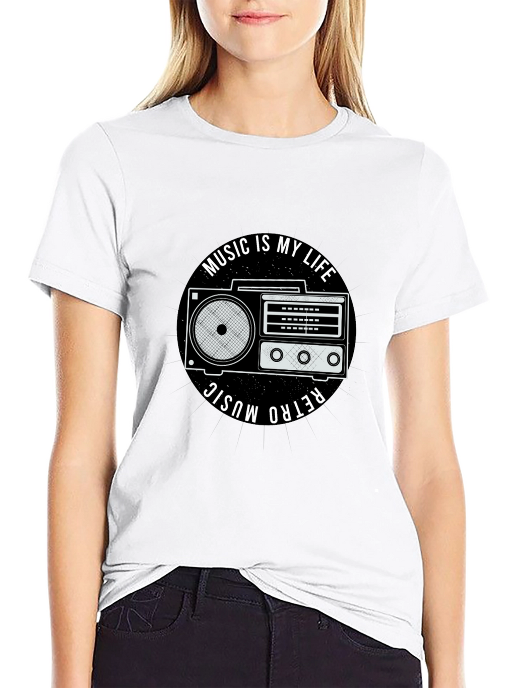 Retro Music is My Life Black Graphic Tee